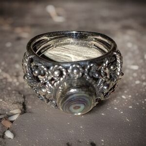 Sterling Silver 925 Band Ring Multicolor Agate Round Bezel Size 7 Signed